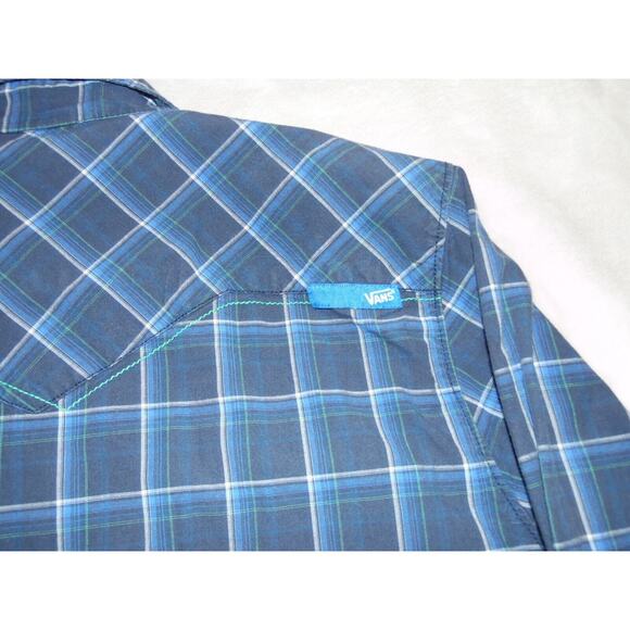 Vans Shirt Men's‎ Medium Blue Western Plaid Snap Button Long Sleeve - Picture 9 of 16